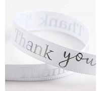 Thank You Ribbon White/Silver Satin (9mm x 20M)