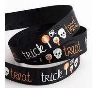 Italian Options Trick or Treat Halloween Ribbon, 16mm x 5 Metres, Black Grosgrain