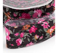 Italian Options Vintage Floral Rose Print Ribbon, 38mm x 10 Metres, Black
