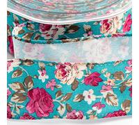Italian Options Vintage Floral Rose Print Ribbon, 38mm x 10 Metres, Blue
