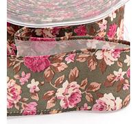 Italian Options Vintage Floral Rose Print Ribbon, 38mm x 10 Metres, Green
