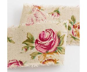 Italian Options Vintage Rose Floral Print Hessian Burlap Extra Wide Ribbon - 70mm x 10M