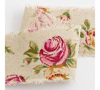 Italian Options Vintage Rose Floral Print Hessian Burlap Ribbon - 50mm x 10M