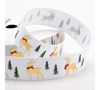Italian Options White Christmas Ribbon Golden Reindeer Stag 16mm x 5 Metres