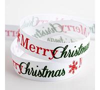 Italian Options White Merry Christmas Grosgrain Ribbon, Christmas Ribbon for Crafts, Gift Wrapping, Wreaths, Tree Decorations, Hair Bows, White, 16 mm x 5 Metre Roll