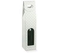 Italian Options Wine Box Gift Bag for 1 Bottle, Empty, Reusable Gift Box Wine Bags with Presentation Window for Gifts, Bottle Packaging, 90 x 90 x 385 mm, 2-Pack, Geo Pearl Grey