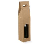Italian Options Wine Box Gift Bag for 1 Bottle, Empty, Reusable Gift Box Wine Bags with Presentation Window for Gifts, Bottle Packaging, 90 x 90 x 340 mm, 2-Pack, Kraft