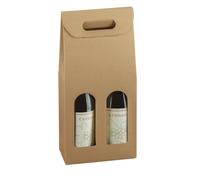 Italian Options Wine Box Gift Bag for 2 Bottles, Empty, Reusable Gift Box Wine Bags with Presentation Window for Gifts, Bottle Packaging, 180 x 90 x 385 mm, 2-Pack, Rustic Kraft