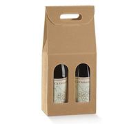 Italian Options Wine Box Gift Bag for 2 Bottles, Empty, Reusable Gift Box Wine Bags with Presentation Window for Gifts, Bottle Packaging, 180 x 90 x 385 mm, 2-Pack, Kraft