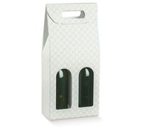 Italian Options Wine Box Gift Bag for 2 Bottles, Empty, Reusable Gift Box Wine Bags with Presentation Window for Gifts, Bottle Packaging, 180 x 90 x 385 mm, 2-Pack, Geo Pearl Grey