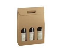 Italian Options Wine Box Gift Bag for 3 Bottles, Empty, Reusable Gift Box Wine Bags with Presentation Window for Gifts, Bottle Packaging, 270 x 90 x 385 mm, 1-Pack, Rustic Kraft
