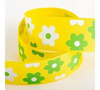 Yellow Daisy Floral Grosgrain Ribbon - 25mm x 10 Metres