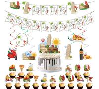 Italian Party Decorations Birthday Supplies - 25 Pcs Buon Compleanno Banner Italy Pizza Cupcake Cake Toppers Hanging Swirls for Italian Themed Party Decorations Baby Shower Anniversary Italy Decor