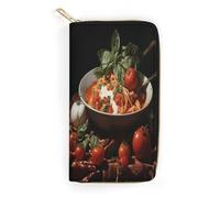 Italian Pasta Pictures Slim Thin Credit Card Wallet, PU Leather Bifold Cash Wallet, Zipper Coin Pocket Id Window Wallet Storage Bag Wallet Coin Purse Pouch Change Holder Small with Zipper for Men And