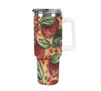 Italian Pepperoni Pizza Coffee Cup Travel Mug Car Insulated Water Bottle with Lid and Straw 40oz