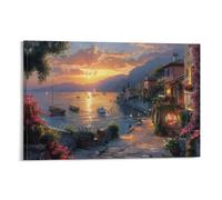 Italian Ports 3D Canvas Wall Art Abstract Harbor View Canvas Prints Image Artwork Painting Picture Photo Home Decoration 16x24inch(40x60cm)