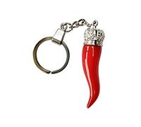 Italian Red Horn with Silver Chain Keychain - Italy Collection of Key Rings & Fobs - Great Chili Pepper Charm for Rear View Mirror