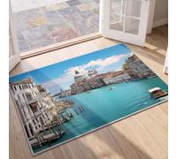 Italian Retro Romantic Venice Grand Canal Architecture Multicolour Area Rug, 160x230cm (5.3x7.6ft) Washable, Non-Slip Low-Pile Carpet for Lounge, Bedroom, Sectional Sofa, Home Theatre