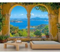 Italian Roman Columns Wall Murals 150x105cm European Arch Large Mural Coastal Landscape Mural Wallpaper for Bedroom Italy Landscape Wall Decor (Not Peel n' Stick)