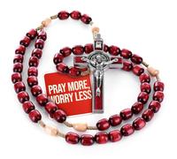 Italian Rosary with Pope Leo XIV Apostolic Blessing - Large Beads Catholic Necklace for Car Mirror, First Communion, Religious Keepsake Gift, Wood, No Gemstone