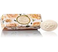 Italian Rose Soap, box of 6 bars of round guest soaps carved with Florentine lily, 6 x 50 g