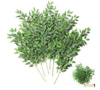 Italian Ruscus Greenery Stems, 10PCS Artificial Green Leaf Garland Vines, 26 Inch Green Artificial Leaves, Plastic Faux Greenery Stems