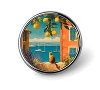 Italian Seascape Lemon Tree Round Enamel Brooch Pin Button Badges Decoration Hat Clothing Bag Accessories Gift Crafts