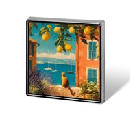 Italian Seascape Lemon Tree Square Enamel Brooch Pin Button Badges Decoration Hat Clothing Bag Accessories Gift Crafts