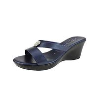 ITALIAN Shoemakers Besy Women's Wedge Moderate Height Band Sandal, Blue Metallic, 7 UK