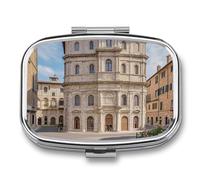 Italian Small Town Pill Case with 2 Compartment, Pill Organizer Portable Square Pill Box,Vitamin Pill Organizer for Pocket Purse and Travel