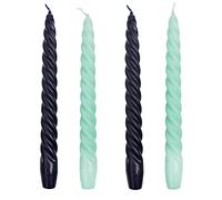 Italian Spiral Twisted Tapered Dinner Candles Unscented Navy Blue and Mint Green Made by Talking Tables 4pack