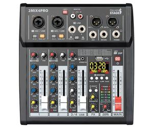 Italian Stage IS 2MIX4PRO - 4 Channel Stereo Audio Mixer + DSP Multi FX, Built-in USB and Bluetooth Player/Recorder - Black