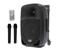 Italian Stage IS FR15AWV2 Amplified 15 Inch Battery Powered Trolley Sound System with 2 UHF Wireless Microphones, SD Card, USB, Bluetooth Module and Remote Control, 200W Peak Black