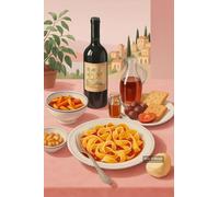 Italian Still Life Featuring Pasta Dishes With Tuscan Landscape - A4 Retro Culinary Poster Wall Art Home Decor Featuring Delicious Meals Coffee and Rustic Kitchen Interiors for Food Lovers and Chefs