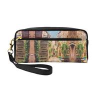 Italian Street Double-Sided Printed Leather Portable Makeup Pouch-Multi-Purpose Cosmetic Bag, Pencil Case and Organizer for Women