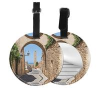 Italian Street Print 1/2/4pcs Luggage Tags,Round Leather Travel Suitcase Labels with Privacy Name Address Card