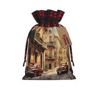 Italian Street Print Christmas Burlap Gift Bags With Drawstrings Goodie Bags Storage Party Supplies