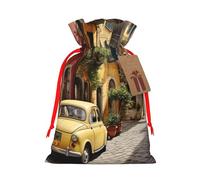 Italian Street Print Christmas Drawstring Gift Bags With Cards For Xmas Party Decorations Holiday