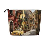 Italian Street Print Fake Hemp Makeup Bag â€“ Travel Toiletry Pouch for Women, Daily Storage, Business Trips, and More