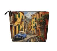 Italian Street Print Fake Hemp Makeup Bag â€“ Travel Toiletry Pouch for Women, Daily Storage, Business Trips, and More