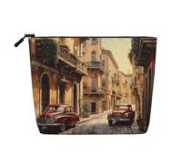 Italian Street Print Fake Hemp Makeup Bag â€“ Travel Toiletry Pouch for Women, Daily Storage, Business Trips, and More