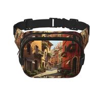 Italian Street print Fanny Pack Waist Packs with Extender for Men Women, Waist Bag Hip Pack with Zipper Pockets, Black, One Size