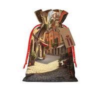 Italian Street Print Festive Christmas Bag Drawstring Gift Reusable Sack For Holiday Presents Xmas