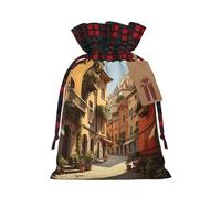 Italian Street Print Gift Decor Bags Drawstring Pouches Eco-Friendly Anniversaries Present Packaging