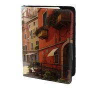 Italian Street print Leather Card Case Travel Accessories Passport Holder Cover Wallet for Women Men, Black, One Size