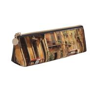 Italian Street Print Men Women Triangular Pencil Case Pouch Large-Capacity Office Stationery Organizer