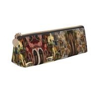Italian Street Print Men Women Triangular Pencil Case Pouch Large-Capacity Office Stationery Organizer