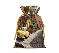 Italian Street Print Small Drawstring Pouch For Gifts,Reusable Gift Bag,For Holiday And Party Presents