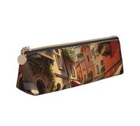 Italian Street Print Student Pencil Case Large Capacity Triangle Pouch Daily Essentials School College