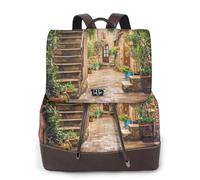 Italian Street Print Women Fashion Backpack Ladies Pu Leather Backpacks Handbag Waterproof Rucksack Travel Backpack with Flap